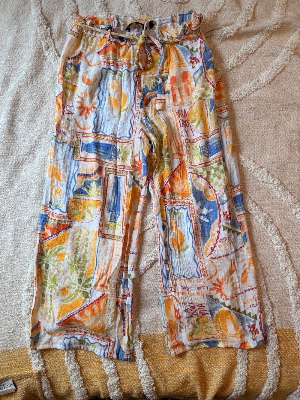 Mlle Gabrielle Medium Summer Drawstring Pants with Orange and Blue Accents